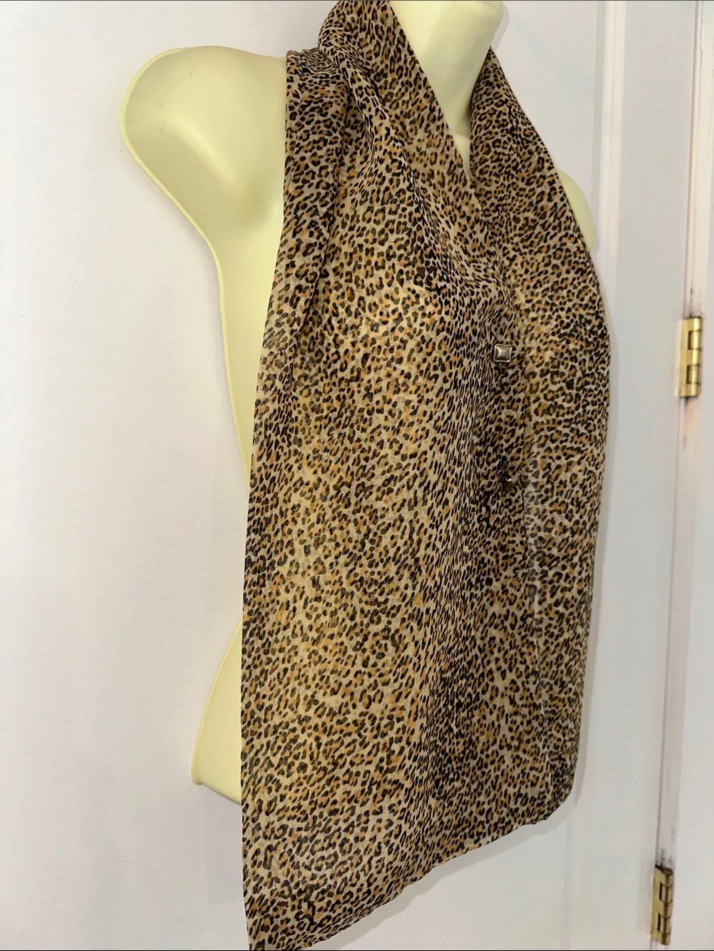 Vintage 80s Accessory Institute Leopard Print Button-Front Polyester Scarf